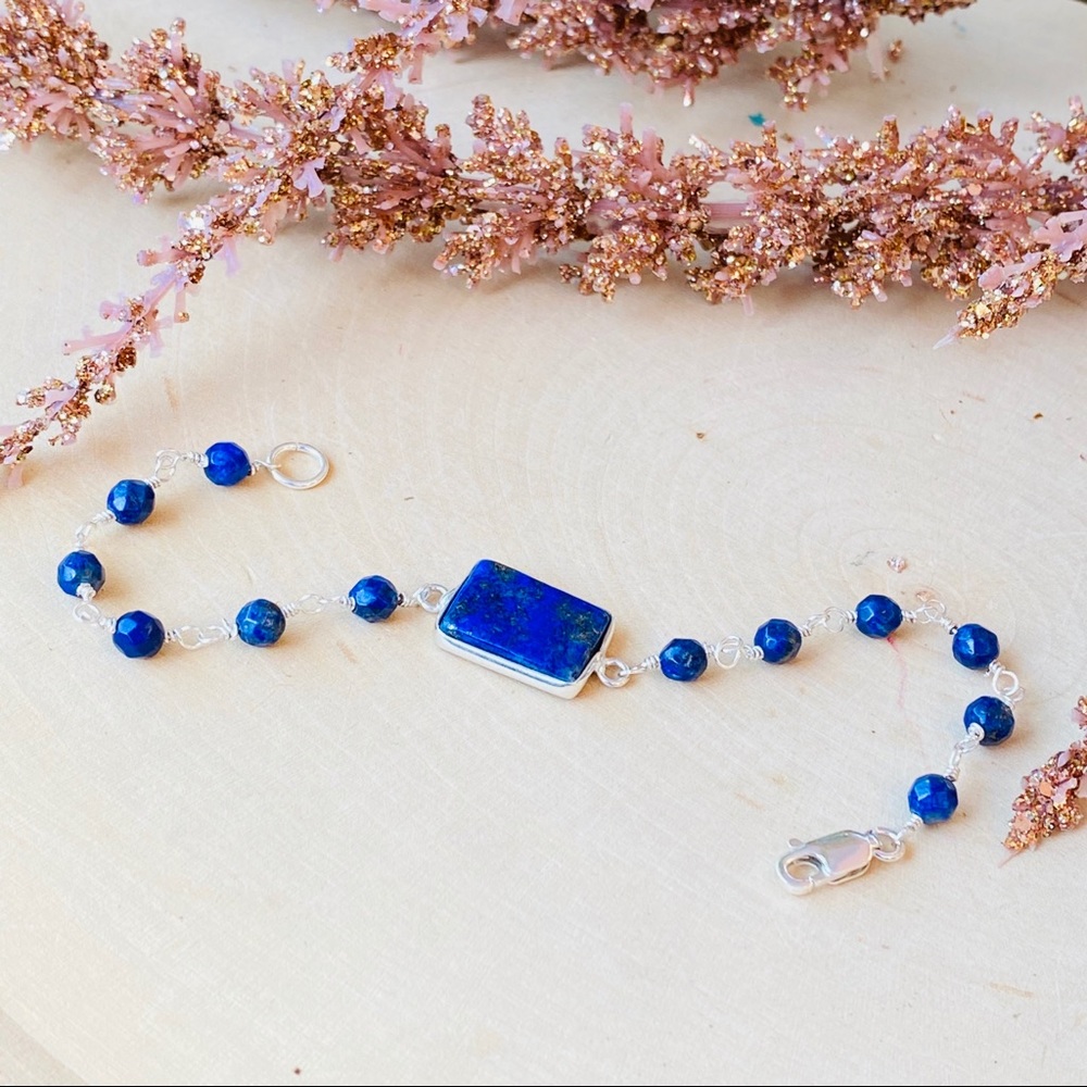Lapis Lazuli Gemstone Sterling Silver Bracelet - Picture 4 of 7